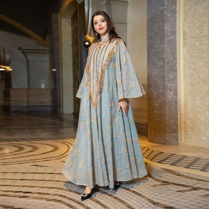 Dubai Mesh Embroidered Sequin Robe for Middle Eastern Evenings