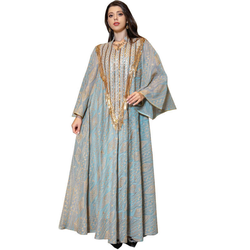 Dubai Mesh Embroidered Sequin Robe for Middle Eastern Evenings