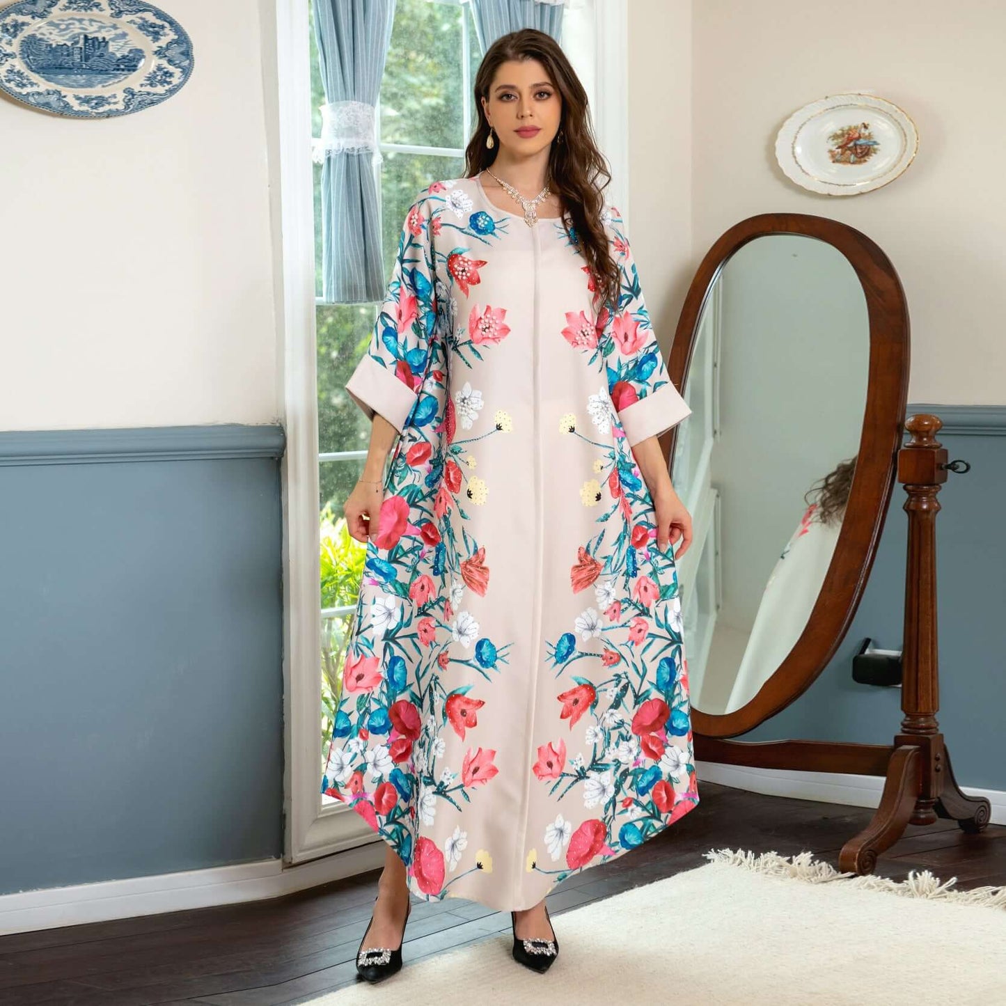 Affordable Luxury Muslim Robe with Rhinestone Printing