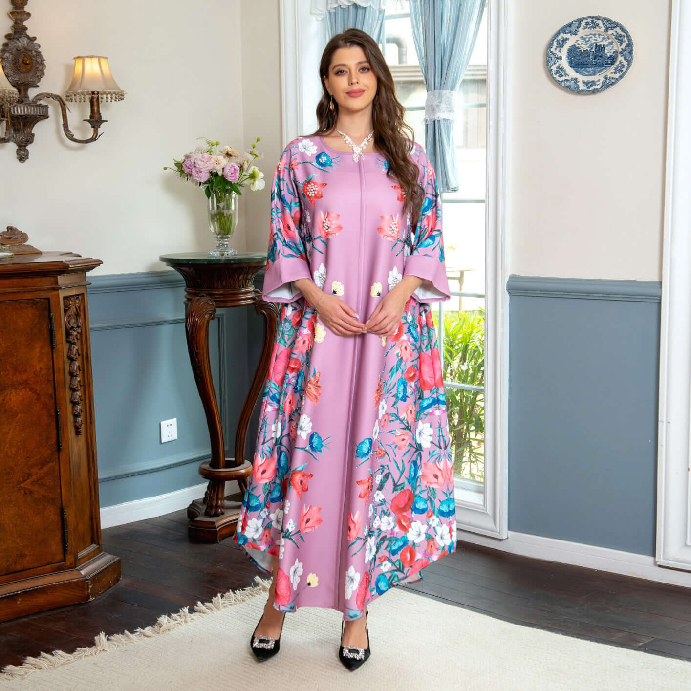 Affordable Luxury Muslim Robe with Rhinestone Printing