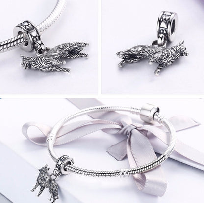 Sterling Silver S925 Loyal Shepherd Dog Pendant Beads for Bracelets