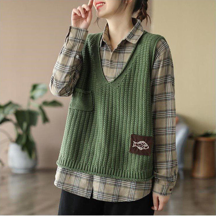 Loose-Fit V-Neck Knitted Vest for Women