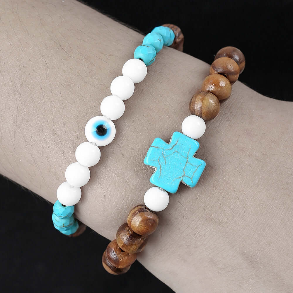 Couples' Turquoise Cross Bracelet – Stylish Men's Fashion Accessory