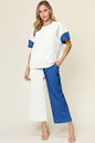 Double Take Full Size Texture Contrast T-Shirt and Wide Leg Pants Set