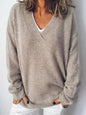 Loose-Fit V-Neck Multicolor Pullover Sweater for Women