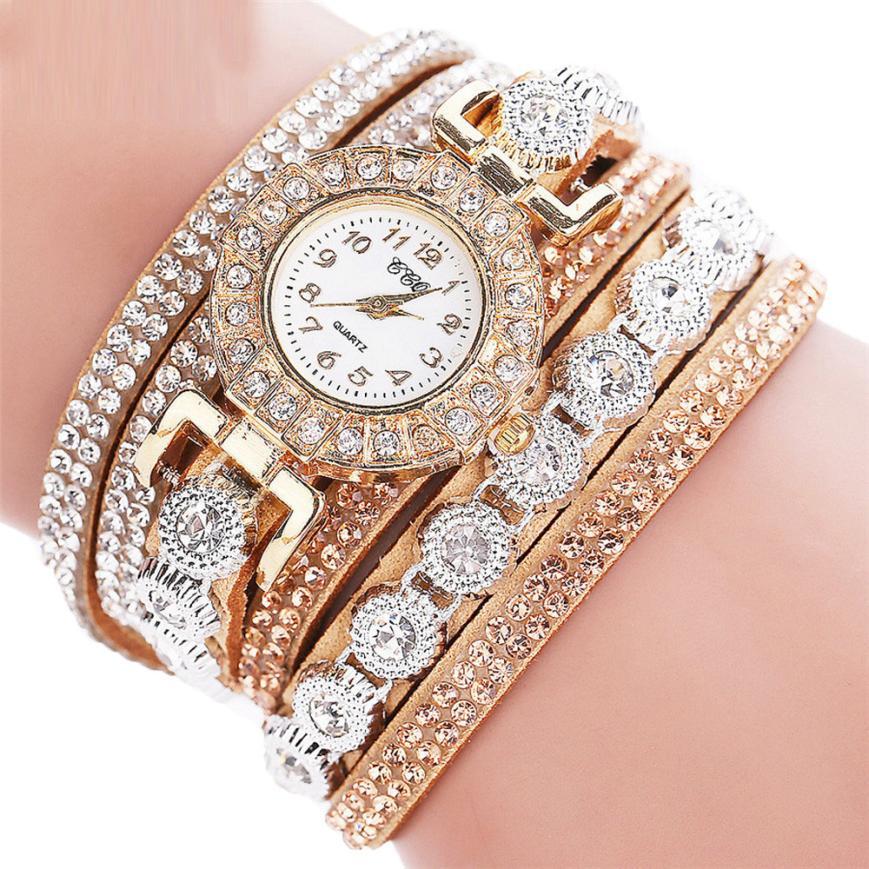 Elegant Women's Quartz Watch – PU Leather Bracelet with Rhinestone Accents