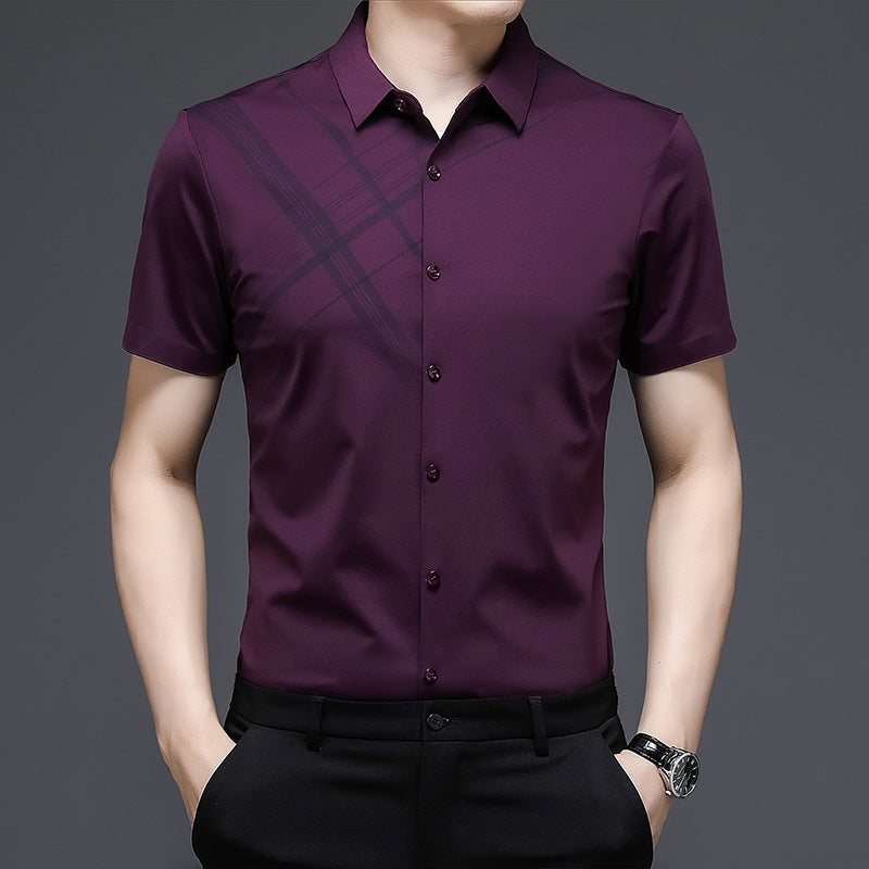 Woodpecker Silk Short Sleeve Shirt for Middle-Aged Men