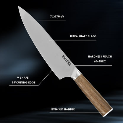 8-Inch Professional Japanese Chef Knife - Ultra Sharp Gyuto with Natural Wood Handle - PureSelect