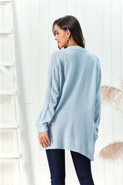 Cable-Knit Open Front Long Sleeve Cardigan