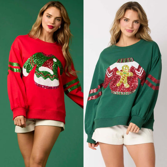 Women's Christmas Sequined Sweatshirt – Casual Round Neck Top