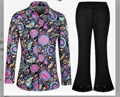 Retro 70's Floral Shirt with Bell-Bottom Pants