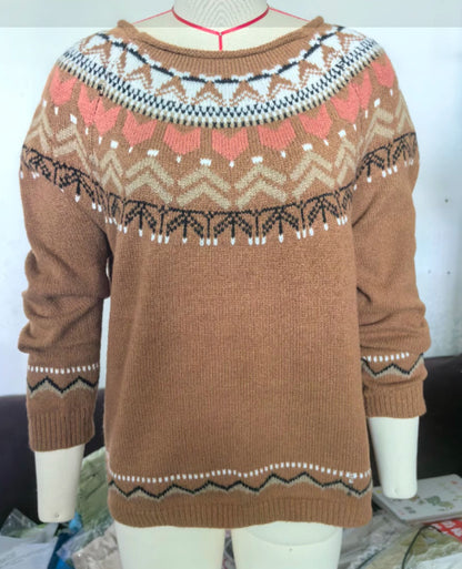 Sweater Women Round Neck Multicolor Loose