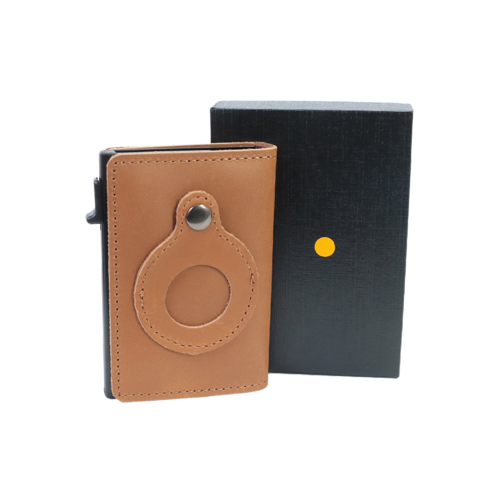 RFID-Blocking Minimalist Leather Wallet with AirTag Compatibility