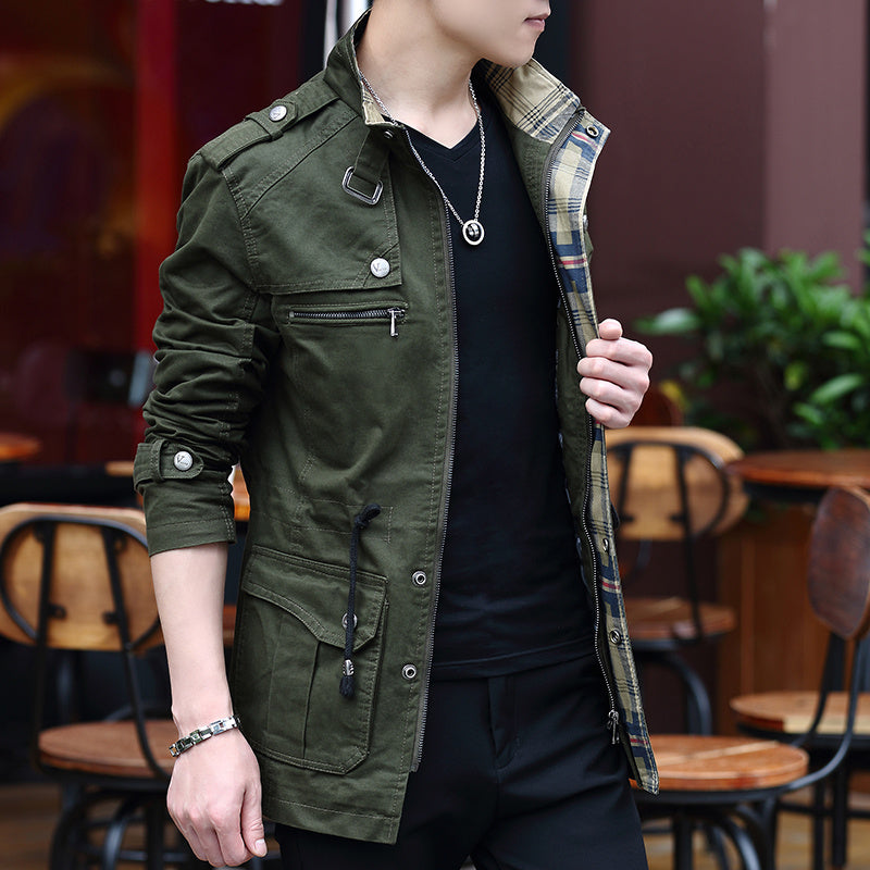 Korean Slim Fit Military Green Casual Jacket for Young Men