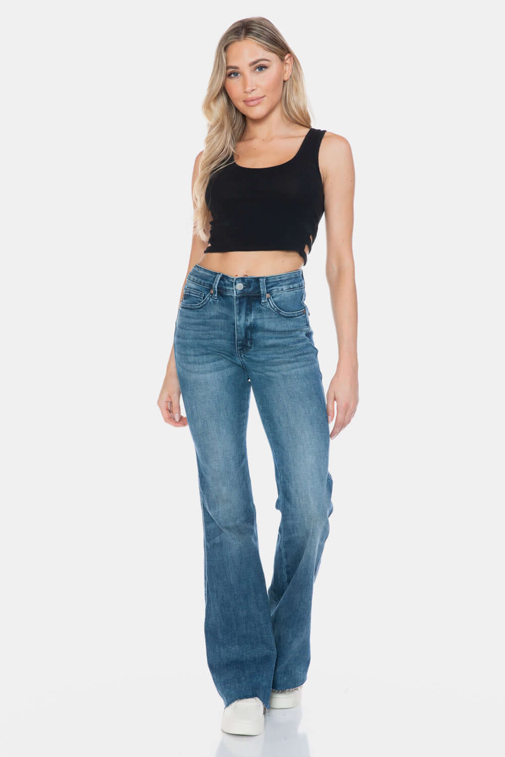 Judy Blue Full Size Tummy Control Cut Hem Flare Jeans - PureSelect