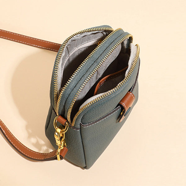 Women's Lychee Pattern Leather Crossbody Phone Bag