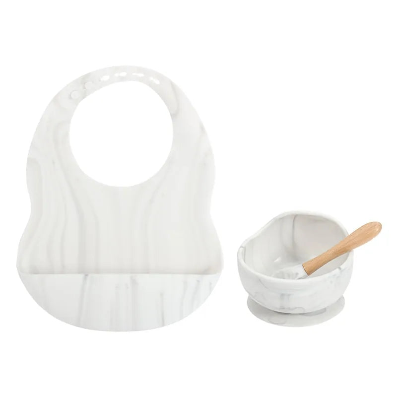 Colorful Silicone Feeding Set for Babies: Bib, Plate, Bowl, and Spoon - PureSelect