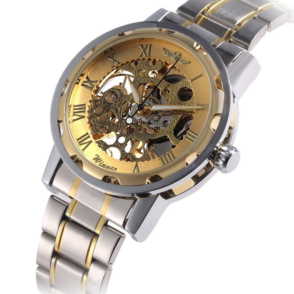 Winner Men's Business Casual Watch – Engraved Gold Mechanical Design