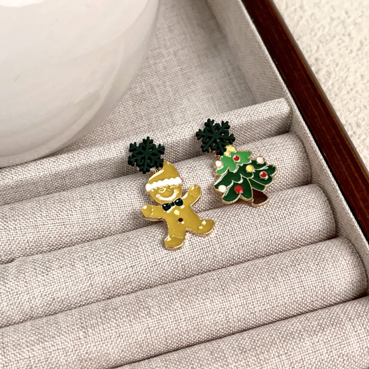 Christmas Tree Stud Earrings For Women Biscuit Man Figures Asymmetric