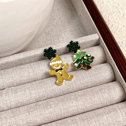 Christmas Tree Stud Earrings For Women Biscuit Man Figures Asymmetric