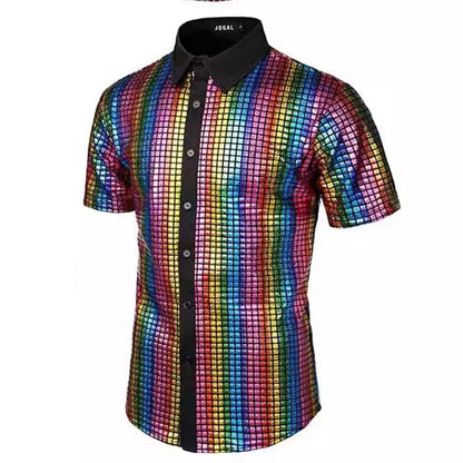 70s Disco Party Sequined Button-Down Cosplay Shirt for Men