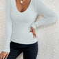 Winter Casual V-Neck Long Sleeve Knitted Pullover for Women