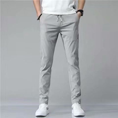 Men's Drawstring Thin Casual Trousers – Korean Style Loose-Fit Straight Sweatpants for Comfort and Style.