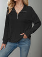 Double Take Striped Half Zip Long Sleeve T-Shirt