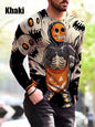 Halloween-Themed Autumn and Winter Print Long Sleeve T-Shirt for Men