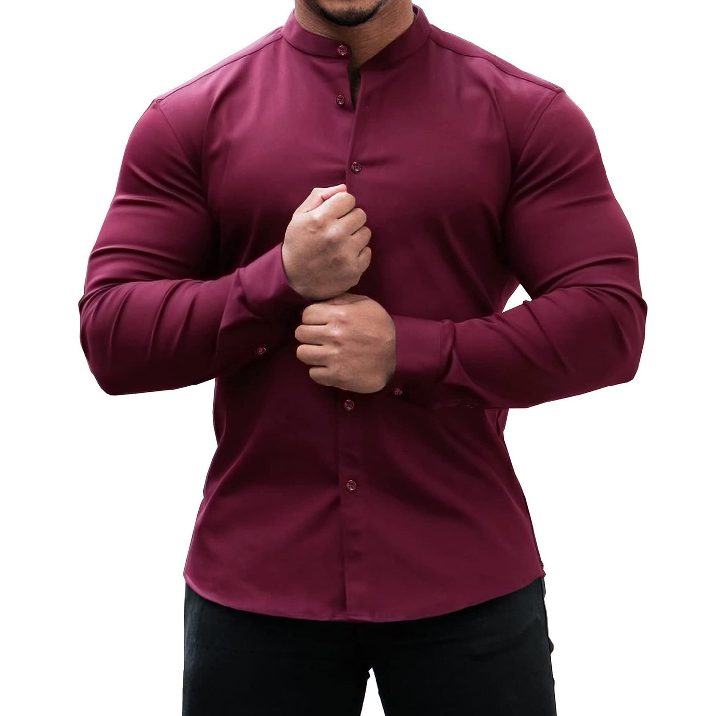 Men's Slim Fit Long Sleeve Button-Down Shirt – Casual Solid Color Top