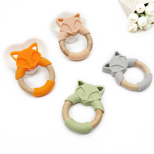 Silicone Wood Ring Fox Baby Teether