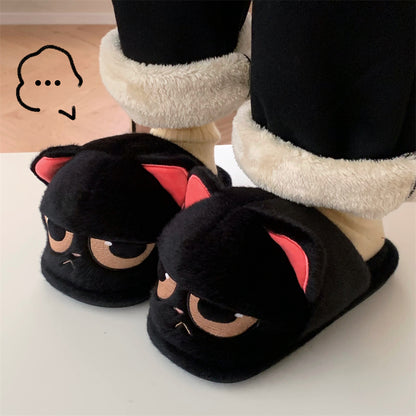 Black Cat Cute Anti Slip Warm Furry Home Shoes