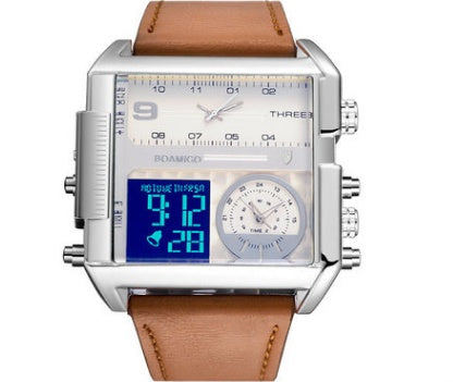 Men’s Military Chronograph Digital Sports Watch with Leather Rectangle Quartz Design