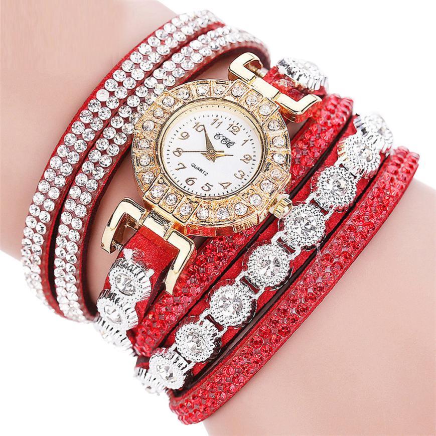 Elegant Women's Quartz Watch – PU Leather Bracelet with Rhinestone Accents