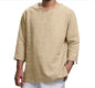 Men's Loose Casual V-Neck Top – Cotton and Linen Long Sleeve Pullover Shirt