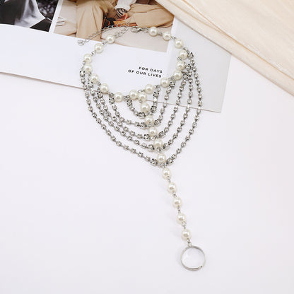 Beach Foot Ornaments Fashion Luxury Multi-layer Diamond Claw Chain Pearl Tassel