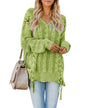 New V-Neck Long Sleeve Loose Pullover with Knitted Lace and Twisted Rope Tie for Women