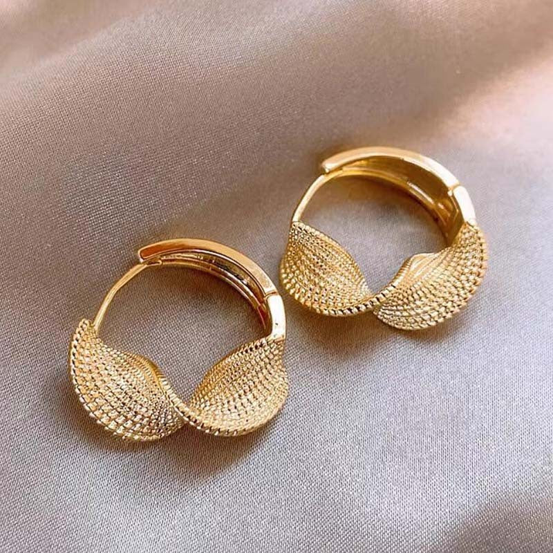 Gold Twisted Pleated Earrings For Women