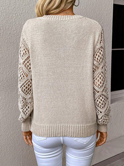 V-Neck Hollow Long Sleeve Pullover Sweater - PureSelect