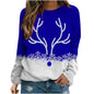 Snowflake and Deer Printed Round Neck Christmas Pullover Sweater