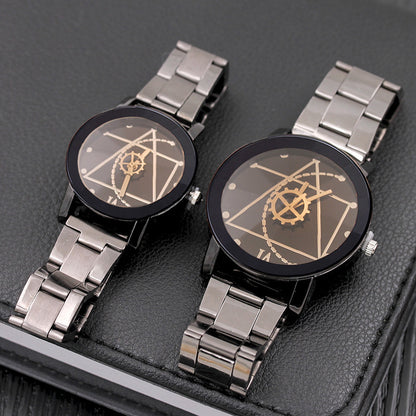 Fashionable Gear Compass Turntable Steel Watches for Couples