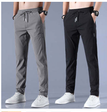 Men's Drawstring Thin Casual Trousers – Korean Style Loose-Fit Straight Sweatpants for Comfort and Style.