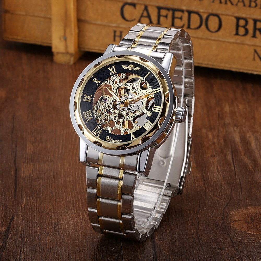 Winner Men's Business Casual Watch – Engraved Gold Mechanical Design