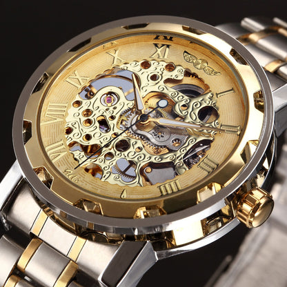 Winner Men's Business Casual Watch – Engraved Gold Mechanical Design