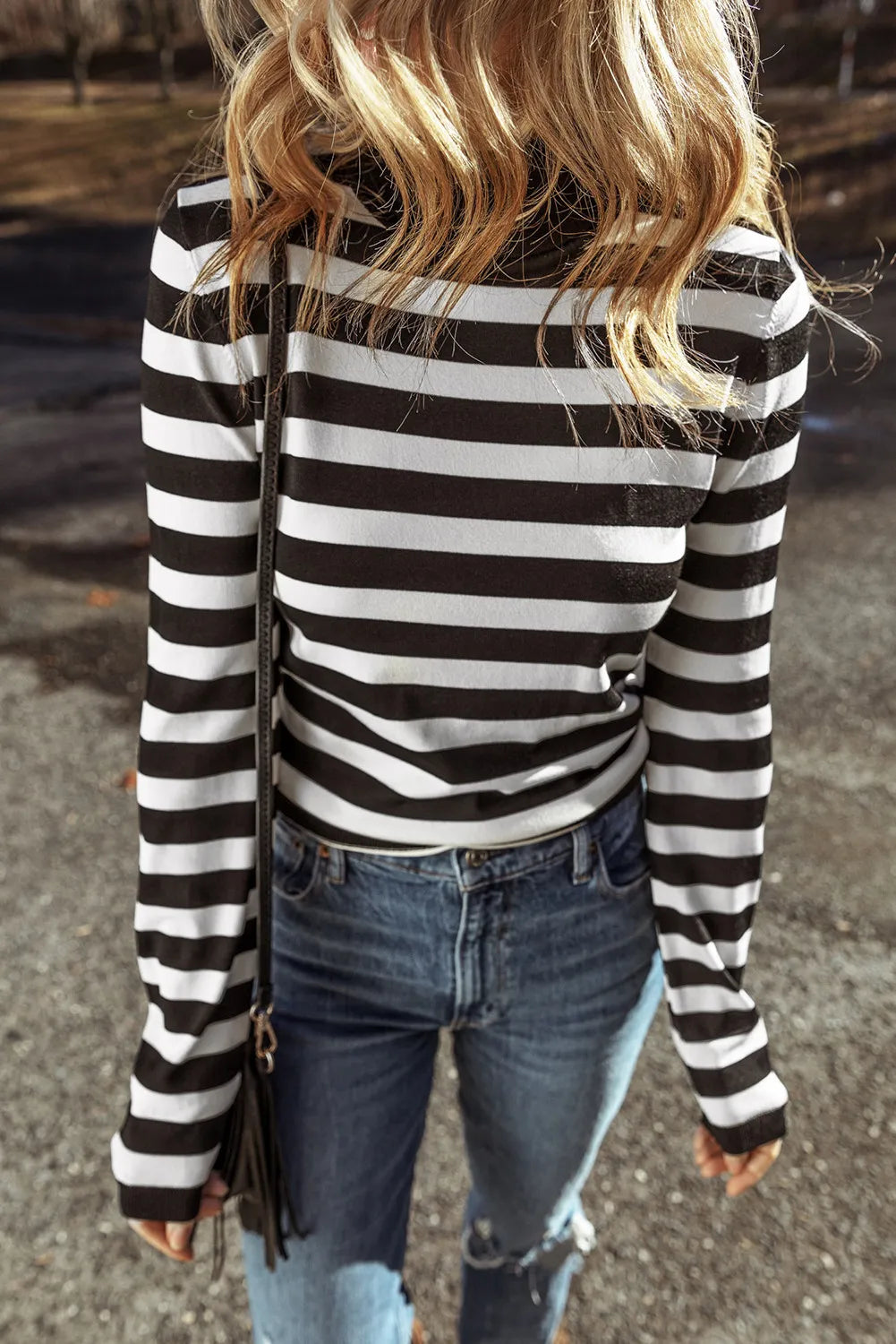 Striped Turtleneck Long Sleeve Knit Top - PureSelect