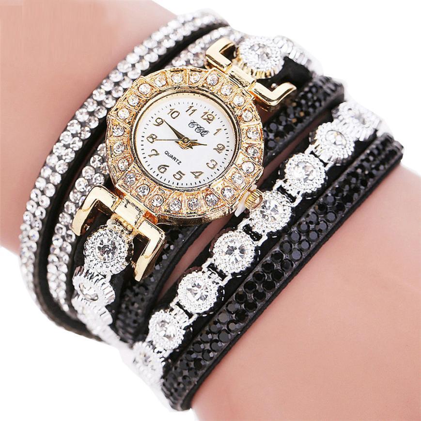 Elegant Women's Quartz Watch – PU Leather Bracelet with Rhinestone Accents