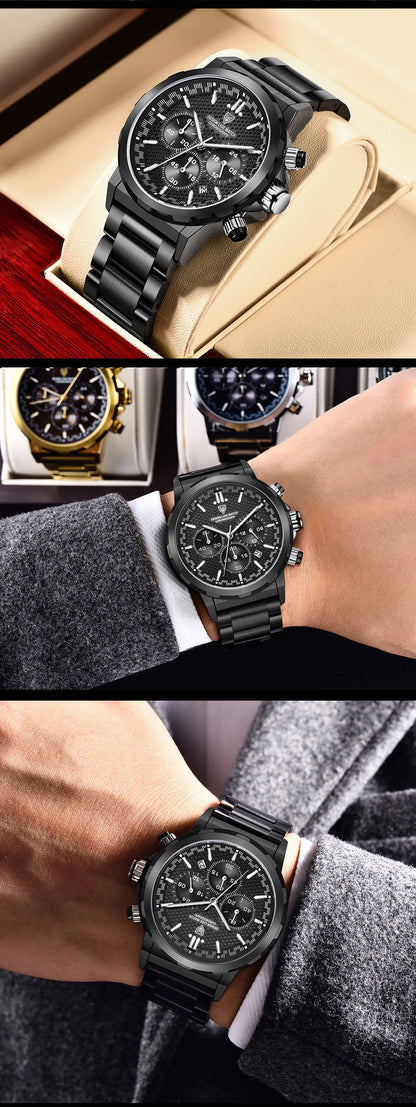 Classic Steel Strap Business Multifunction Luminous Calendar Waterproof Watch