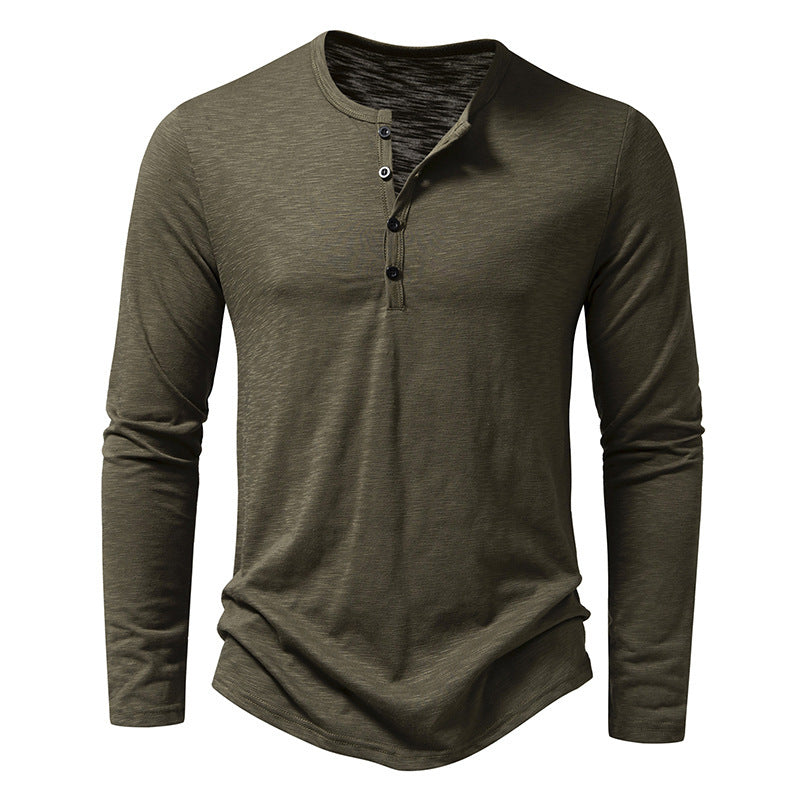 Men's Long Sleeve Henley Collar T-Shirt – Fashionable Button-Up Top for a Stylish Look