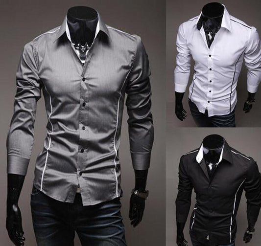 High-Quality Fashion Cotton Slim Fit Men’s Shirt – Casual Style in Black, White, and Gray