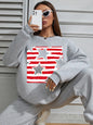 Women Basic Casual Pullover Spring Autumn Long Sleeve Pinstripe Printed Round Neck